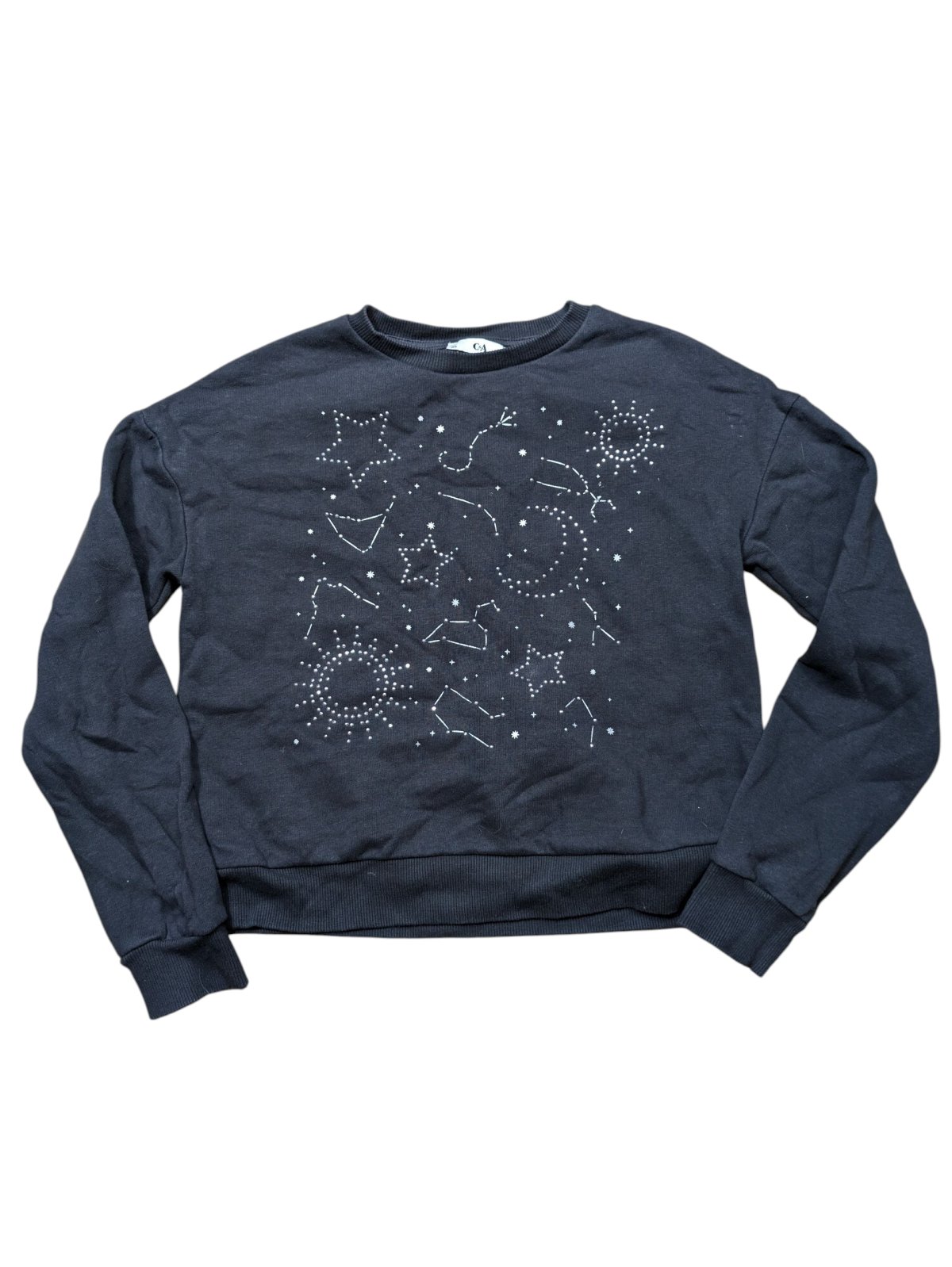 Tmavá mikina se třpytivými obrázky pro holky secondhand C&A