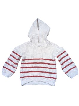 Světlý pruhovaný svetr s kapucí pro holky secondhand F&F