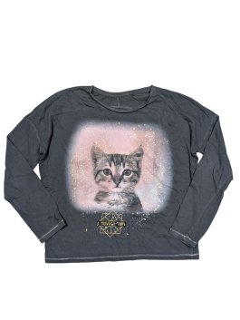 Tmavě šedé triko s kočičkou pro holky secondhand C&A