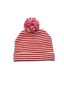 Červeno žlutá pruhovaná čepice s bambulí pro holky secondhand Mother&Baby