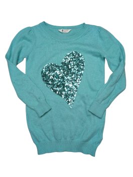 Tyrkysový svetr se srdíčkem pro holky secondhand H&M