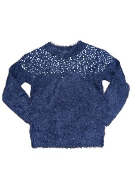 Tmavě modrá chlupatá mikina se třpytkami pro holky secondhand alive